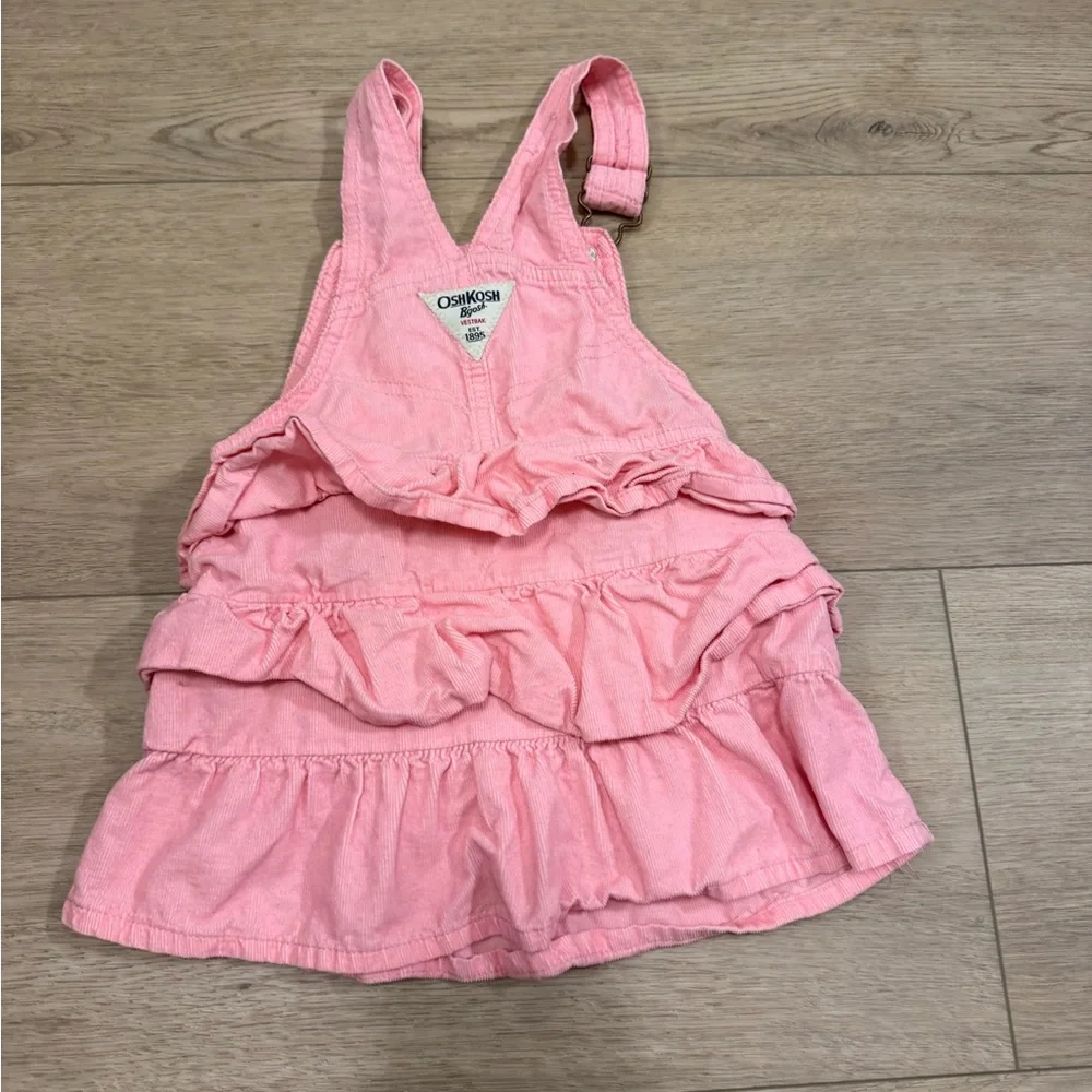 Vintage Oshkosh BGosh‎ Pink Corduroy Ruffle Overall Dress 3t